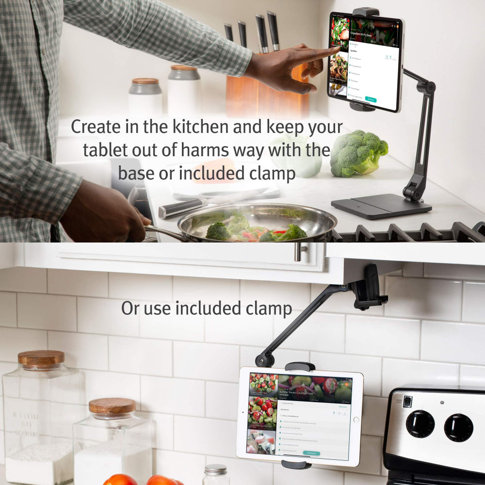 حامل TWELVE SOUTH HoverBar Duo لأجهزة iPad/iPad Pro/الأجهزة اللوحية - حامل ذراع قابل للتعديل، وقاعدة، ومشبك تثبيت على السطح - أسود