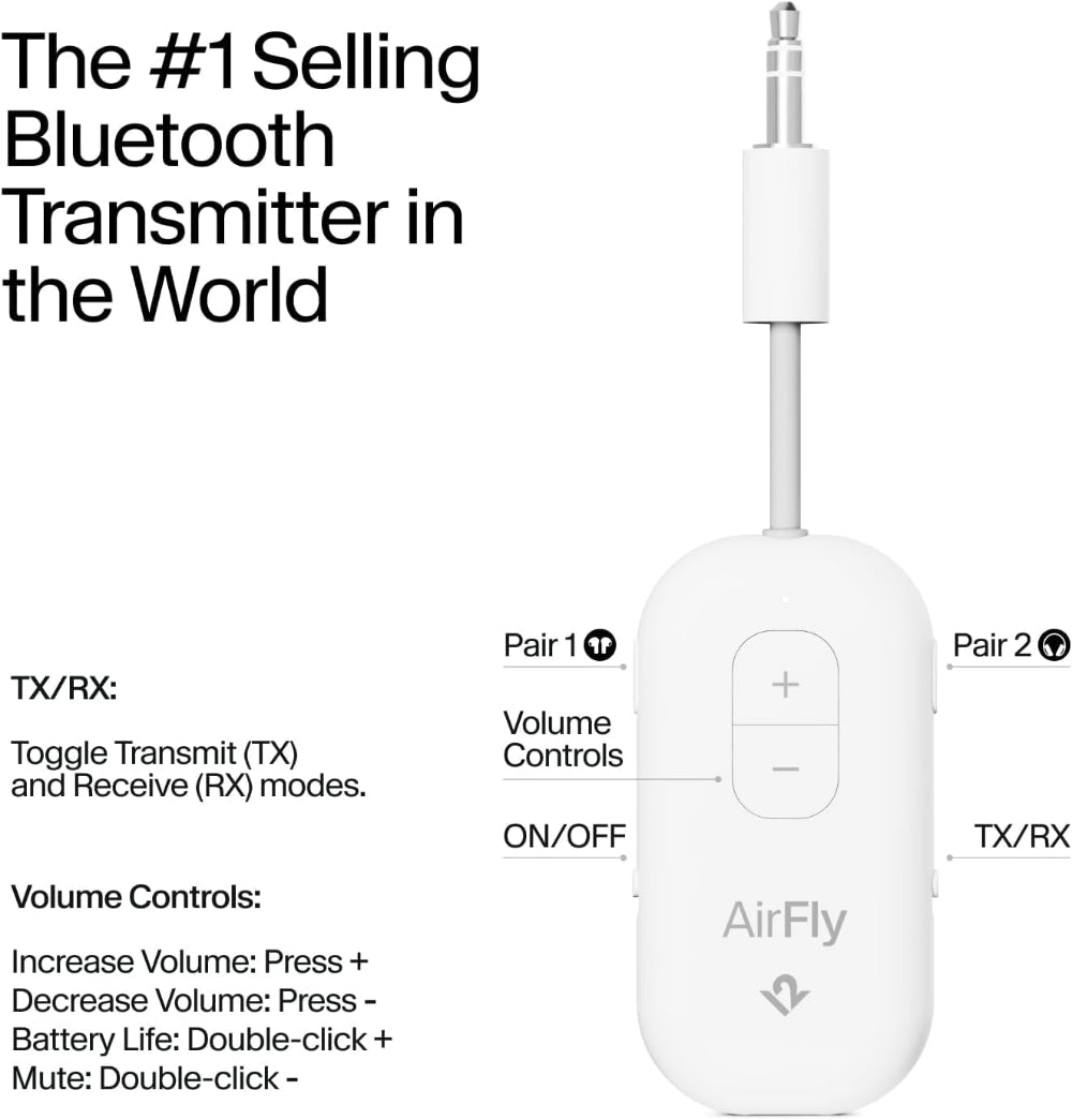 جهاز إرسال واستقبال بلوتوث AirFly Pro2 من TWELVE SOUTH، لون أبيض