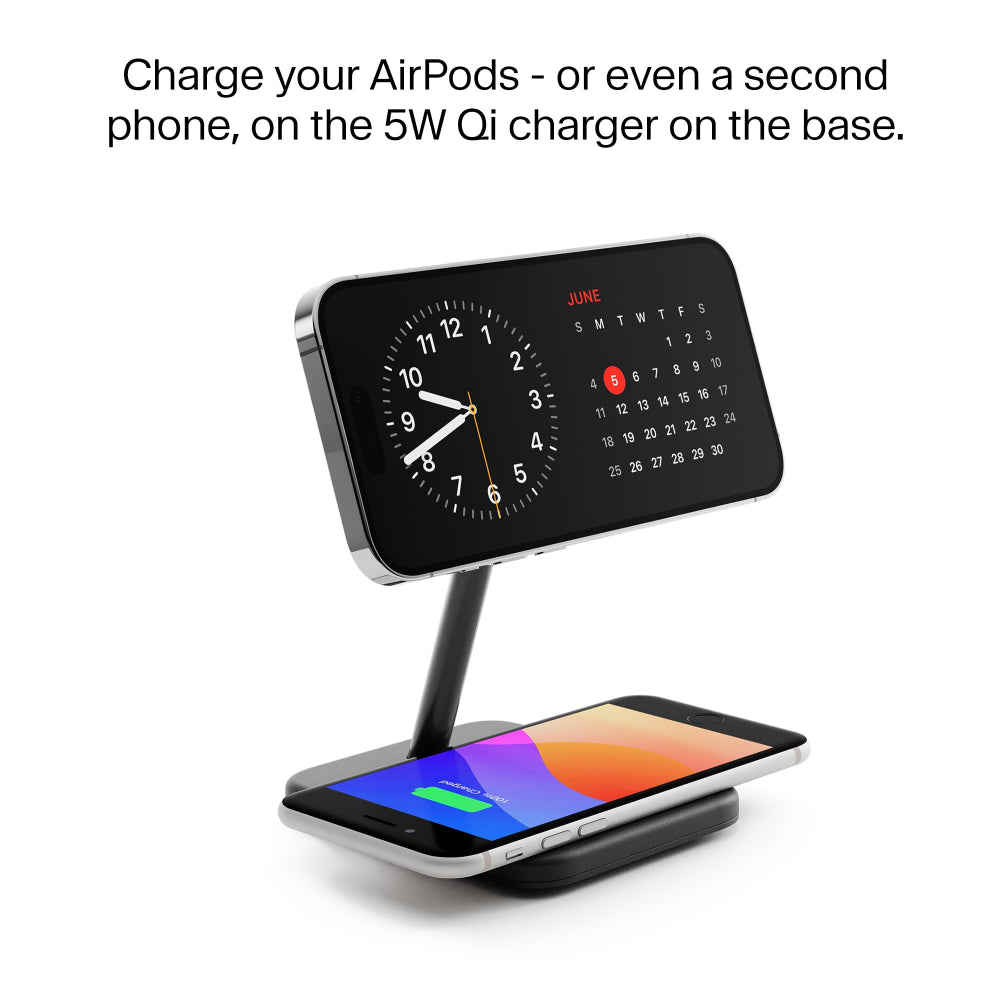 TWELVE SOUTH HiRise 2 Deluxe 2-IN-1 Wireless Charger Stand Qi2 Compact Desk Charger - Black