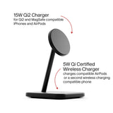 TWELVE SOUTH HiRise 2 Deluxe 2-IN-1 Wireless Charger Stand Qi2 Compact Desk Charger - Black