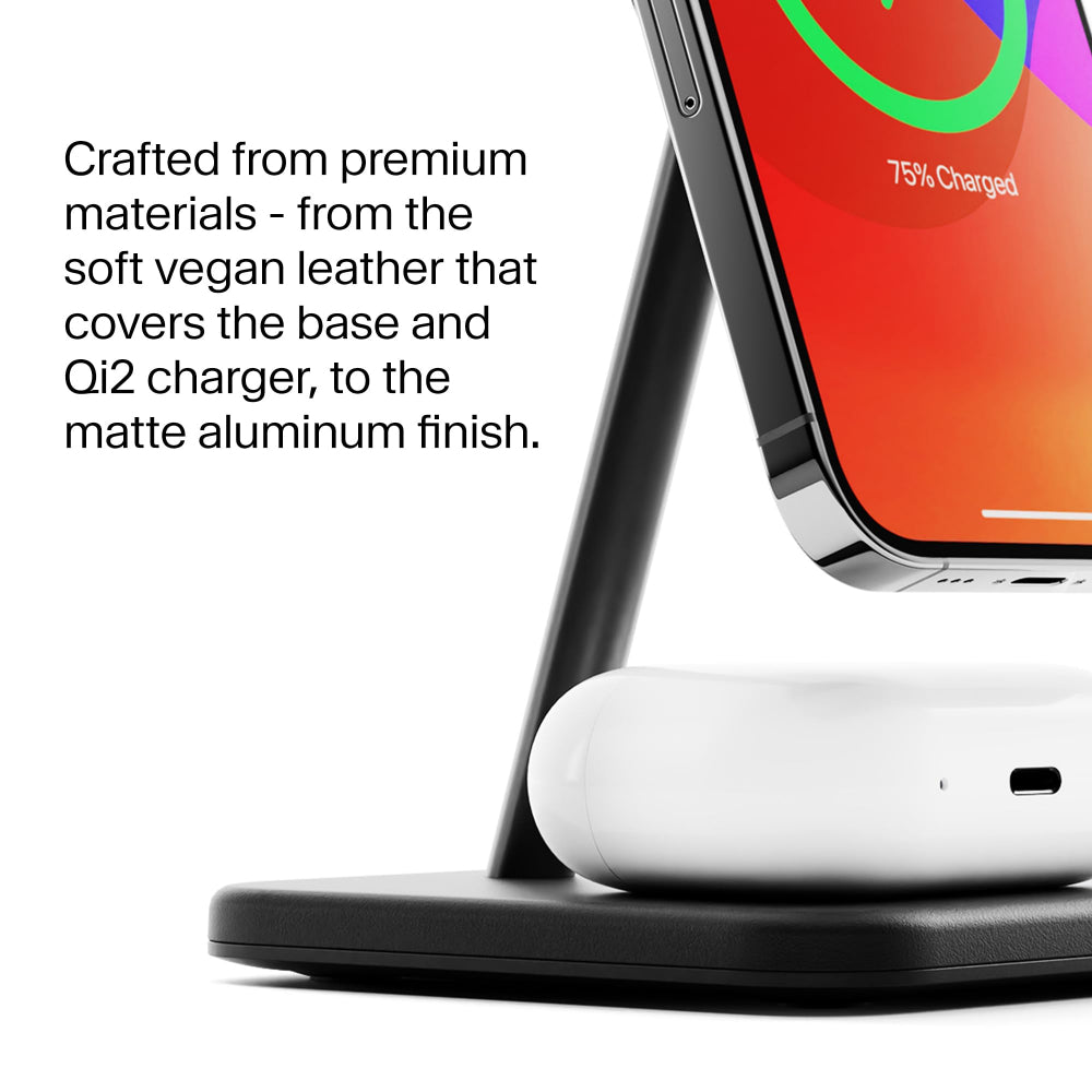 TWELVE SOUTH HiRise 2 Deluxe 2-IN-1 Wireless Charger Stand Qi2 Compact Desk Charger - Black