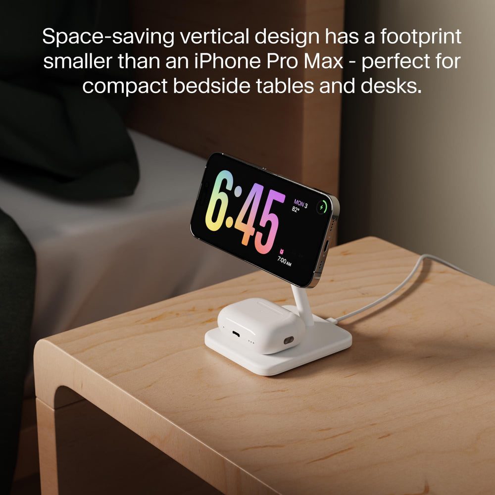 TWELVE SOUTH HiRise 2 Deluxe 2-IN-1 Wireless Charger Stand Qi2 Compact Desk Charger - White