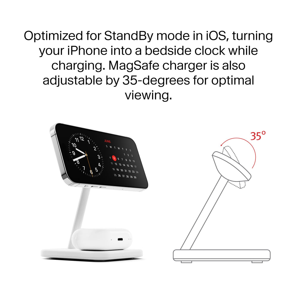 TWELVE SOUTH HiRise 2 Deluxe 2-IN-1 Wireless Charger Stand Qi2 Compact Desk Charger - White