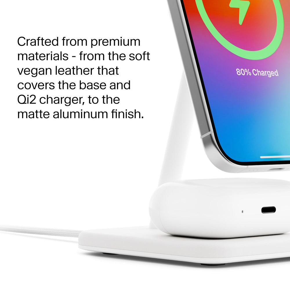 TWELVE SOUTH HiRise 2 Deluxe 2-IN-1 Wireless Charger Stand Qi2 Compact Desk Charger - White
