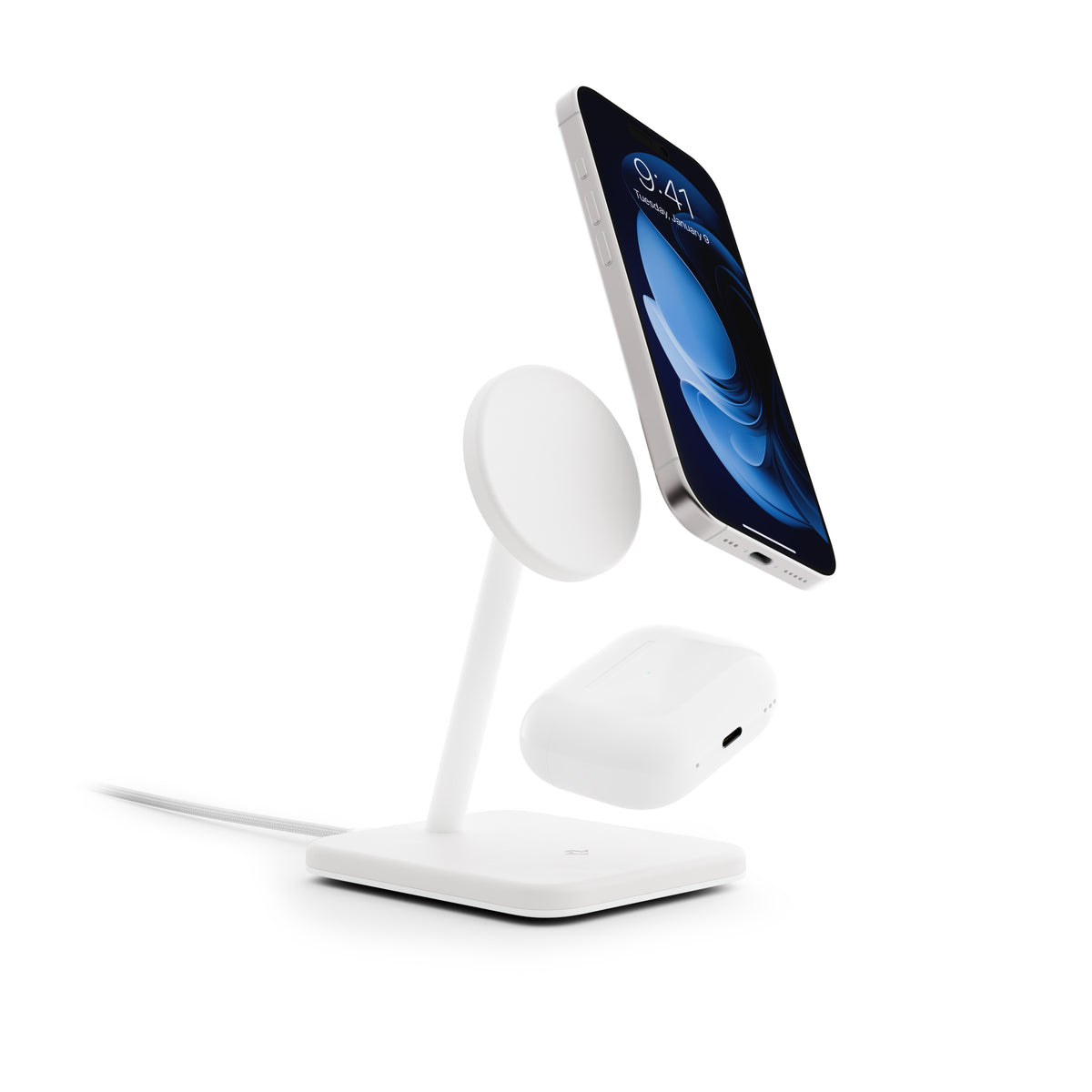 TWELVE SOUTH HiRise 2 Deluxe 2-IN-1 Wireless Charger Stand Qi2 Compact Desk Charger - White