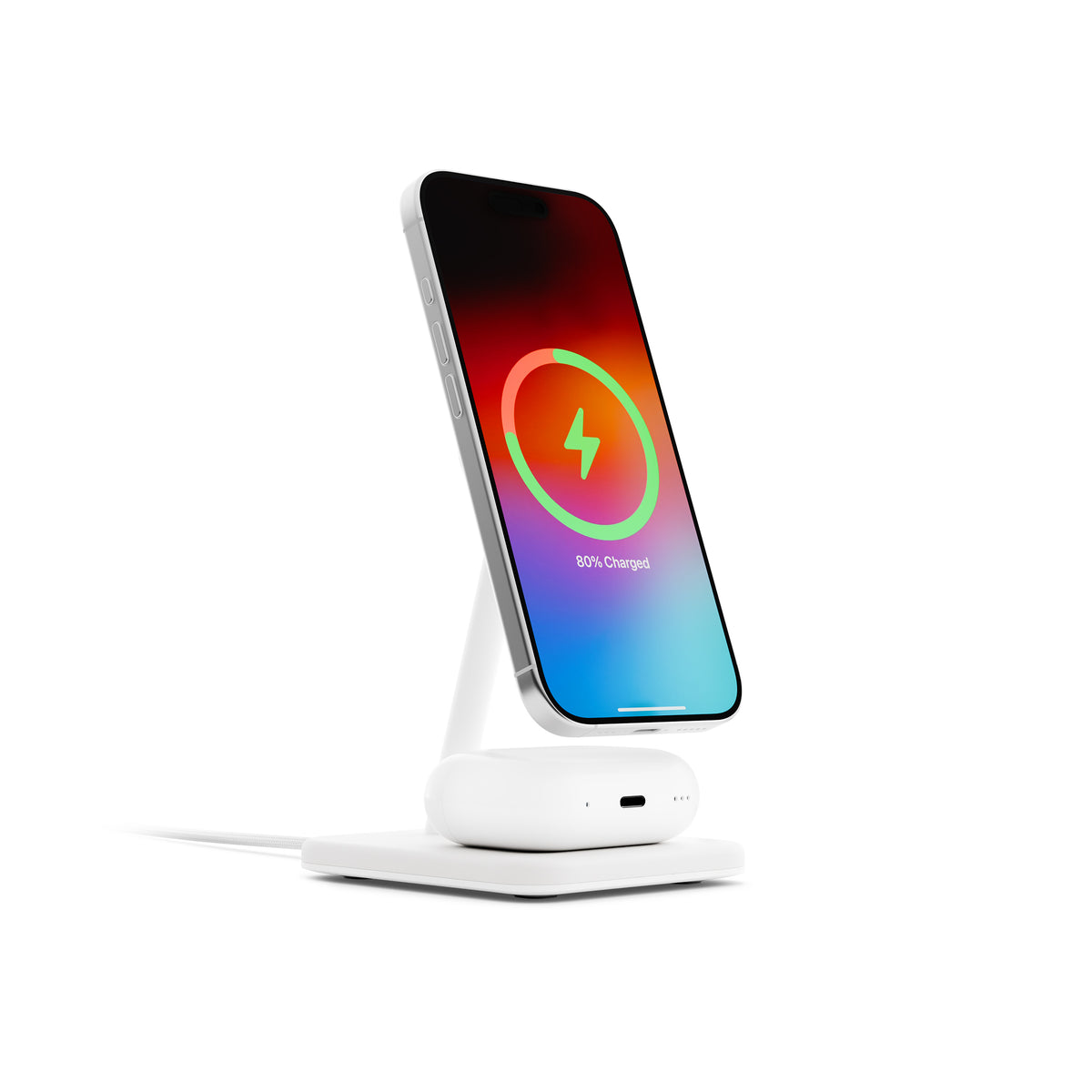 TWELVE SOUTH HiRise 2 Deluxe 2-IN-1 Wireless Charger Stand Qi2 Compact Desk Charger - White