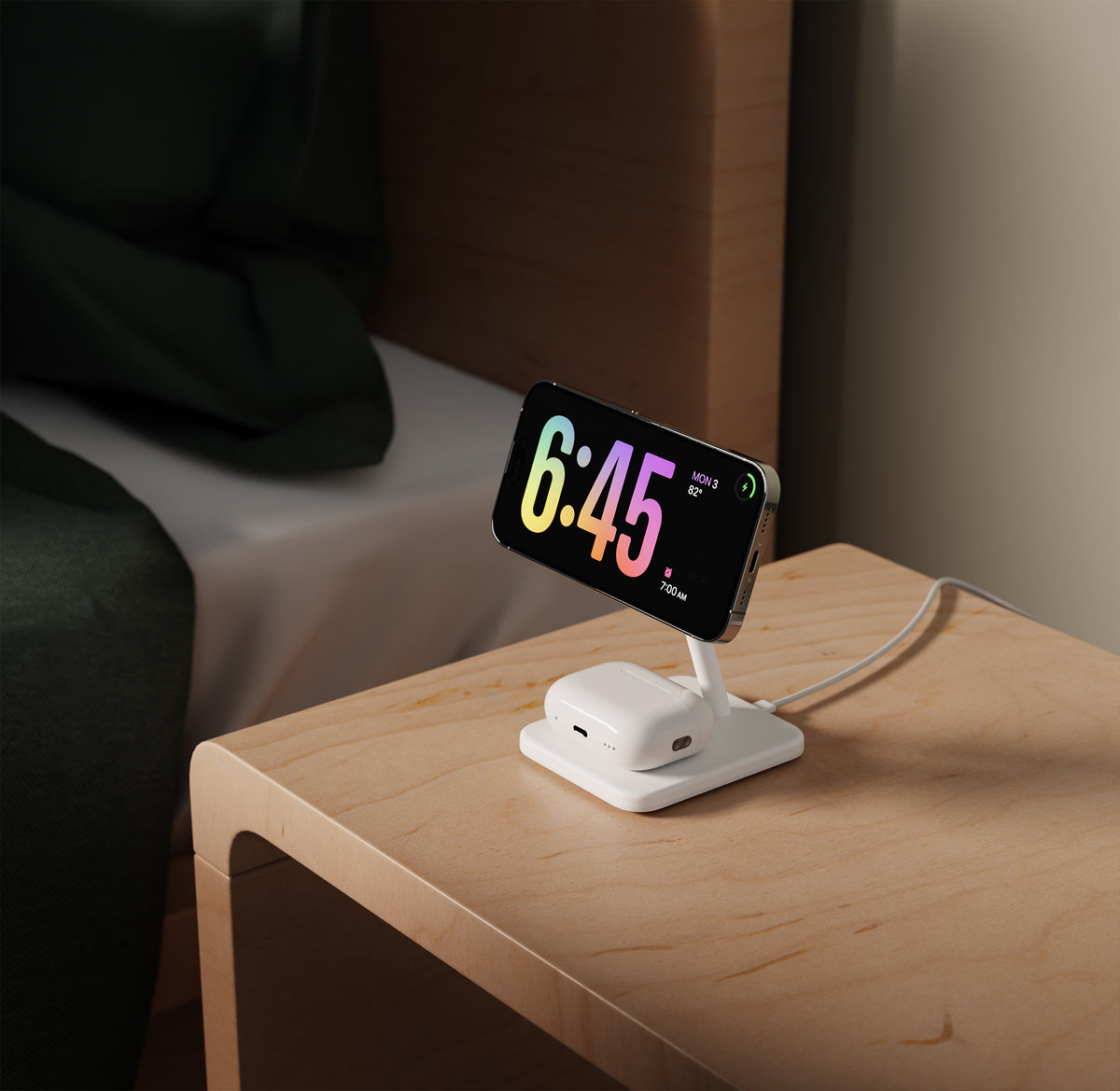 TWELVE SOUTH HiRise 2 Deluxe 2-IN-1 Wireless Charger Stand Qi2 Compact Desk Charger - White