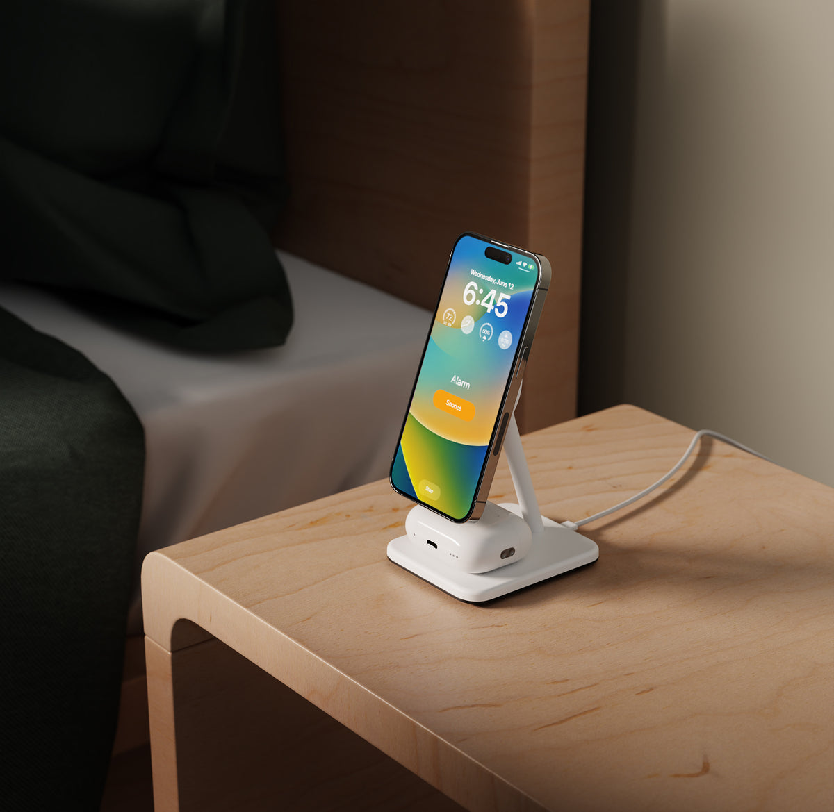 TWELVE SOUTH HiRise 2 Deluxe 2-IN-1 Wireless Charger Stand Qi2 Compact Desk Charger - White