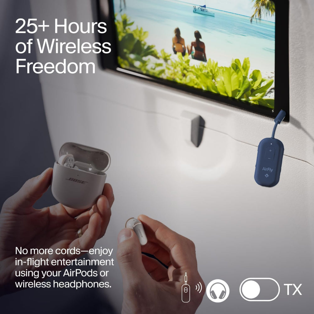 Twelve South AirFly Pro 2 Bluetooth 5.0 Transmitter/Receiver for TV/Airplane to 2 Wireless Headphones – Wireless Adapter for AirPods, Airplane, Car, Gym, Home, Use with Any 3.5 mm Audio Jack, Blue