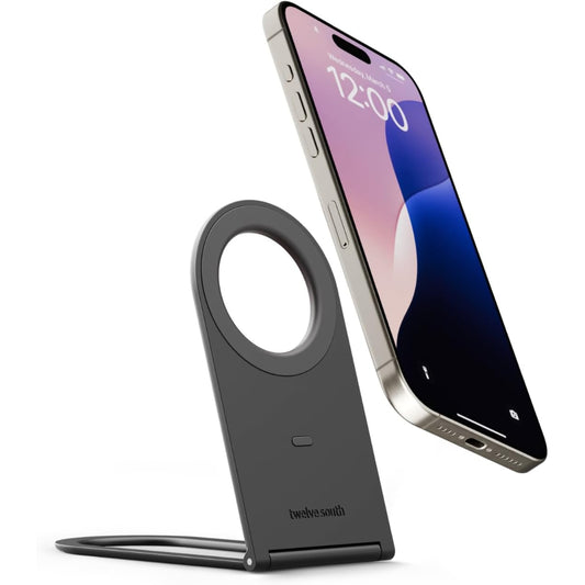 Twelve South iPhone Stand Holder for Desk Curve Nano, Qi2 Magnetic Phone Stand, Lightweight, Adjustable, Durable, Foldable, for Apple iPhone 17/16/15/14/13/12 MagSafe Device and Cases - Slate