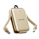 Twelve South PowerClip Mini Portable Power Bank 2000mAh with Built-in USB-C Cable, Dual USB-C Charging, LED Battery Indicator, Pass-Through Charging and Zinc-Alloy Carabiner for iPhone, Android and AirPods, Gold