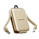 Twelve South PowerClip Mini Portable Power Bank 2000mAh with Built-in USB-C Cable, Dual USB-C Charging, LED Battery Indicator, Pass-Through Charging and Zinc-Alloy Carabiner for iPhone, Android and AirPods, Gold