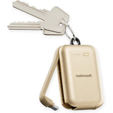 Twelve South PowerClip Mini Portable Power Bank 2000mAh with Built-in USB-C Cable, Dual USB-C Charging, LED Battery Indicator, Pass-Through Charging and Zinc-Alloy Carabiner for iPhone, Android and AirPods, Gold