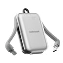 Twelve South PowerClip Mini Portable Power Bank 2000mAh with Built-in USB-C Cable, Dual USB-C Charging, LED Battery Indicator, Pass-Through Charging and Zinc-Alloy Carabiner for iPhone, Android and AirPods, Silver