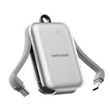 Twelve South PowerClip Mini Portable Power Bank 2000mAh with Built-in USB-C Cable, Dual USB-C Charging, LED Battery Indicator, Pass-Through Charging and Zinc-Alloy Carabiner for iPhone, Android and AirPods, Silver