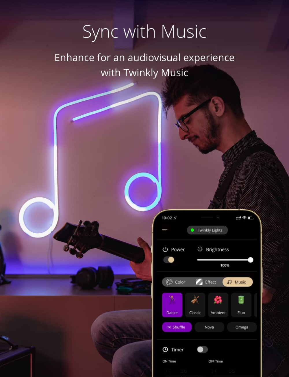 طقم بدء تشغيل TWINKLY FLEX بطول 2 متر - 192 مصباح LED RGB، أنبوب إضاءة مرن من الجيل الثاني يتم التحكم فيه عبر تطبيق - أبيض