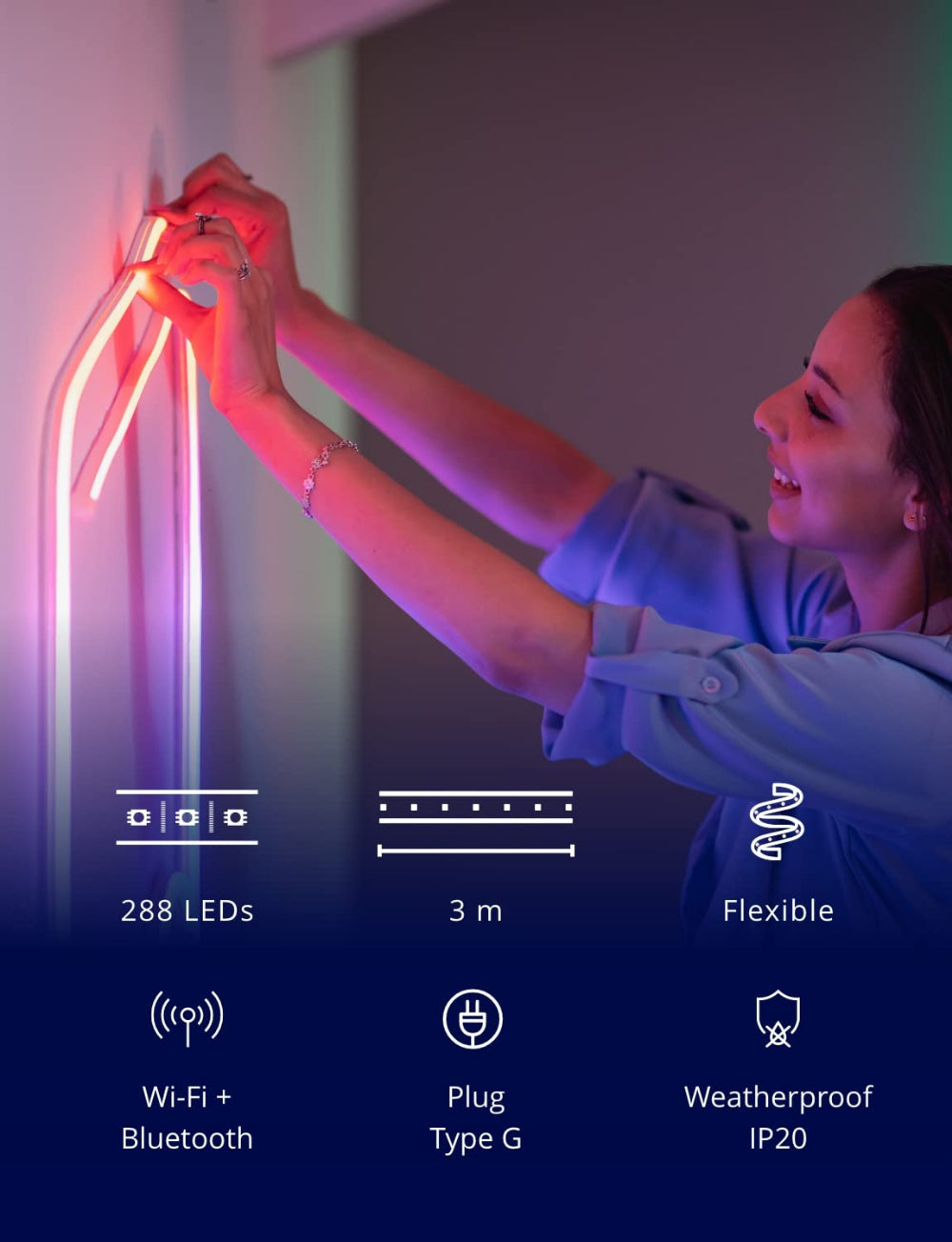 مجموعة TWINKLY FLEX للمبتدئين من 3M - أنبوب إضاءة مرن من الجيل الثاني مزود بـ 300 مصباح LED RGB يتم التحكم فيه عبر تطبيق - أبيض