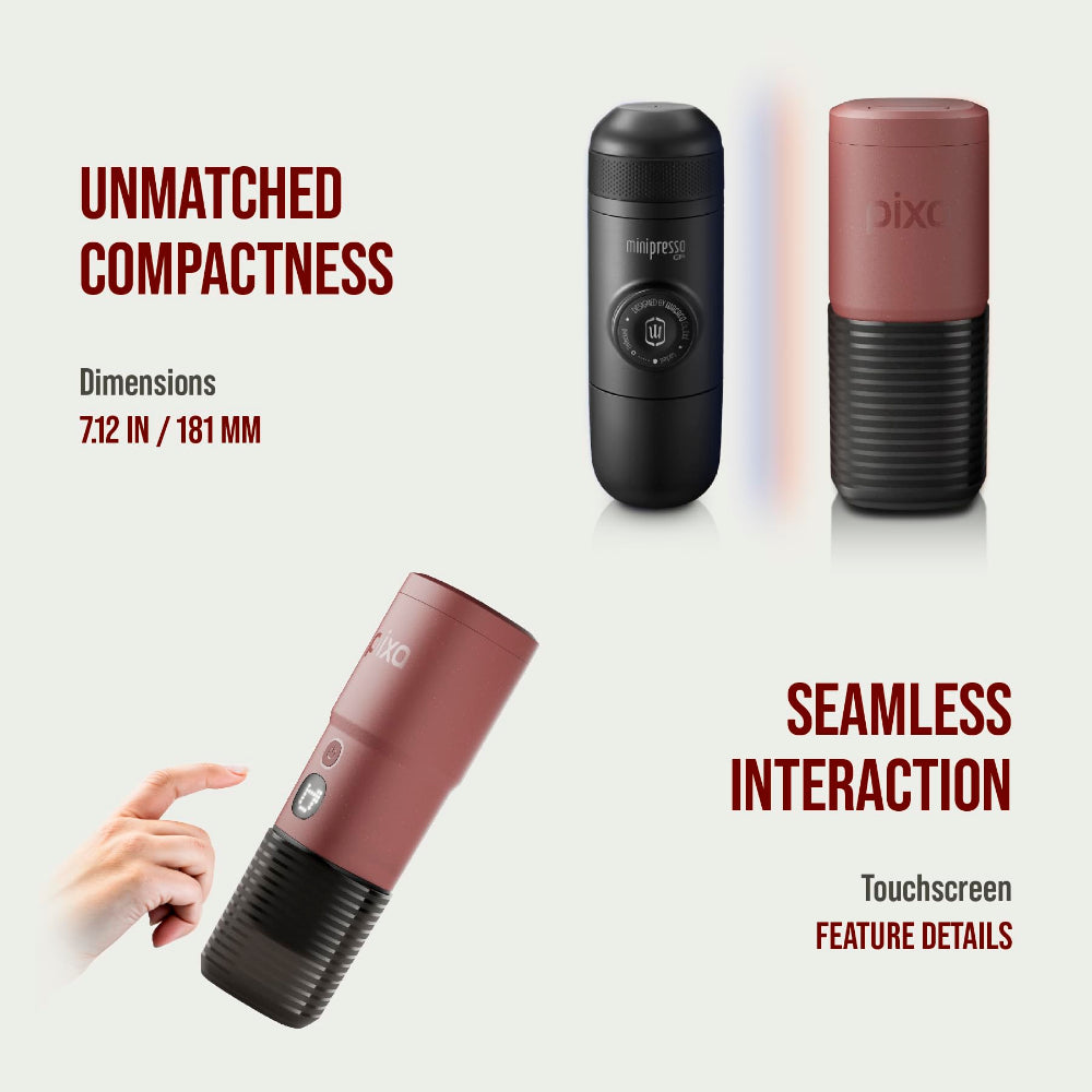 WACACO PIXAPRESSO - Electric Portable Espresso Machine – Compact, Lightweight, Barista-Quality Coffee Maker for Travel, Home, Office – Perfect for Fresh Espresso Anytime, Anywhere - Tuscan Red