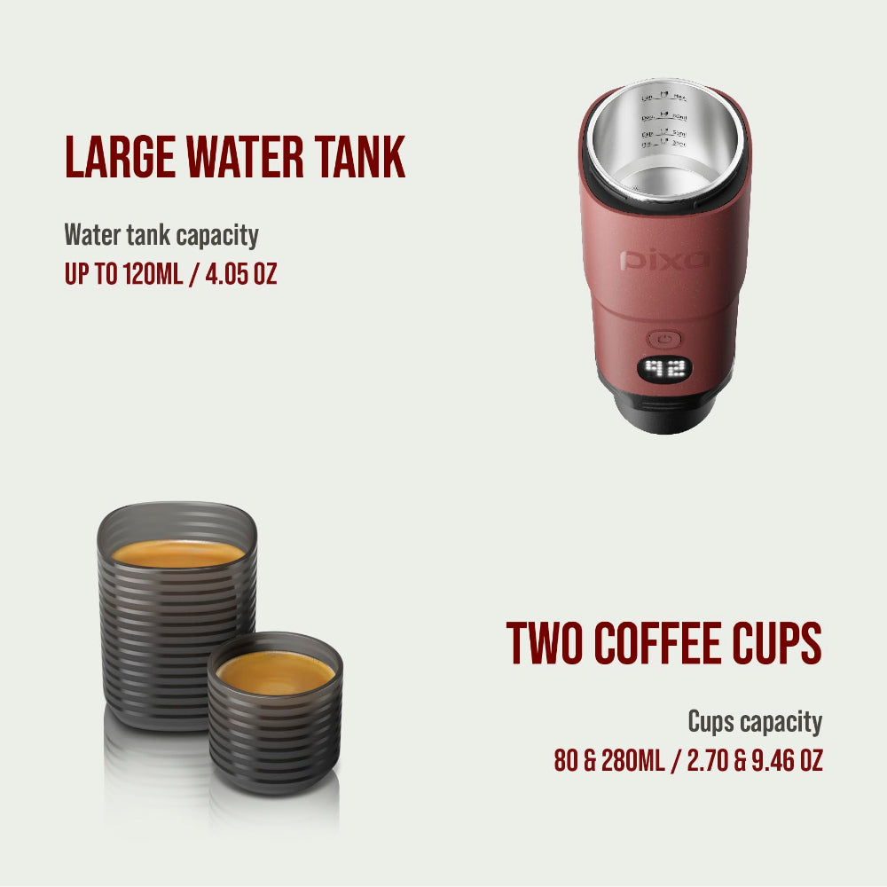 WACACO PIXAPRESSO - Electric Portable Espresso Machine – Compact, Lightweight, Barista-Quality Coffee Maker for Travel, Home, Office – Perfect for Fresh Espresso Anytime, Anywhere - Tuscan Red