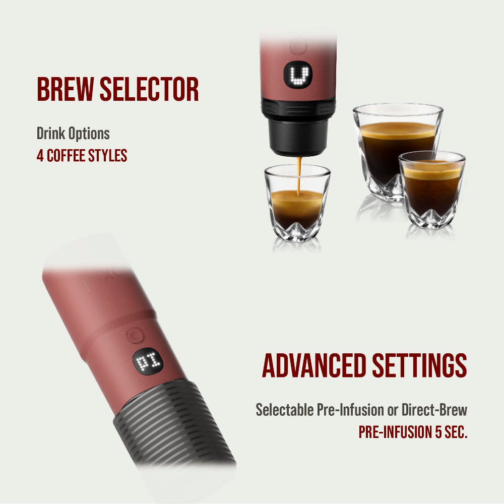 WACACO PIXAPRESSO - Electric Portable Espresso Machine – Compact, Lightweight, Barista-Quality Coffee Maker for Travel, Home, Office – Perfect for Fresh Espresso Anytime, Anywhere - Tuscan Red