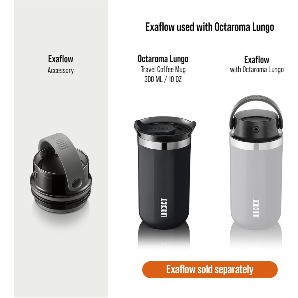 Wacaco OCTAROMA Vacuum Insulated Mug (300ml) - Double Wall Stainless Steel Vacuum Insulated Coffee Travel Mug with Leakproof Drinking Lid - Onyx Black