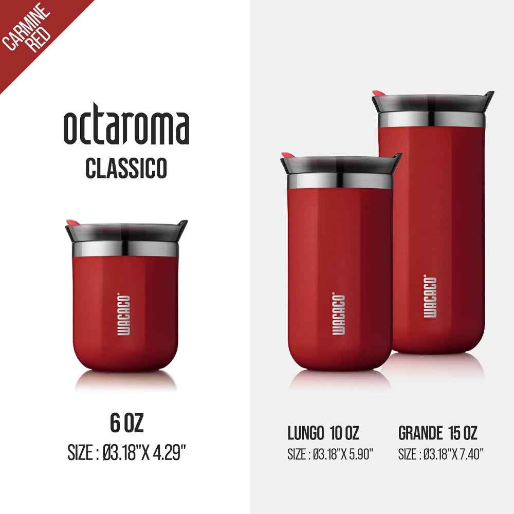 Wacaco Octaroma CLASSICO Vacuum Insulated Mug (180ml) - Double Wall Stainless Steel Coffee Travel Tumbler w/ Leakproof Drinking Lid, Reusable, Washable, BPA-Free, Hot & Cold - Red