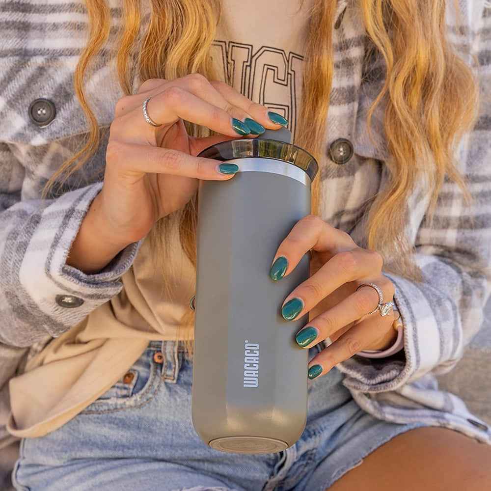 Wacaco Octaroma GRANDE Vacuum Insulated Mug (435ml) - Double Wall Stainless Steel Coffee Travel Tumbler w/ Leakproof Drinking Lid, Reusable, Washable, BPA-Free, Hot & Cold - Grey