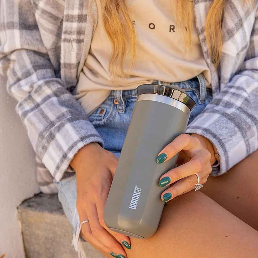 Wacaco Octaroma GRANDE Vacuum Insulated Mug (435ml) - Double Wall Stainless Steel Coffee Travel Tumbler w/ Leakproof Drinking Lid, Reusable, Washable, BPA-Free, Hot & Cold - Grey