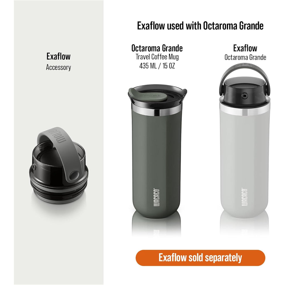 Wacaco Octaroma GRANDE Vacuum Insulated Mug (435ml) - Double Wall Stainless Steel Coffee Travel Tumbler w/ Leakproof Drinking Lid, Reusable, Washable, BPA-Free, Hot & Cold - Grey