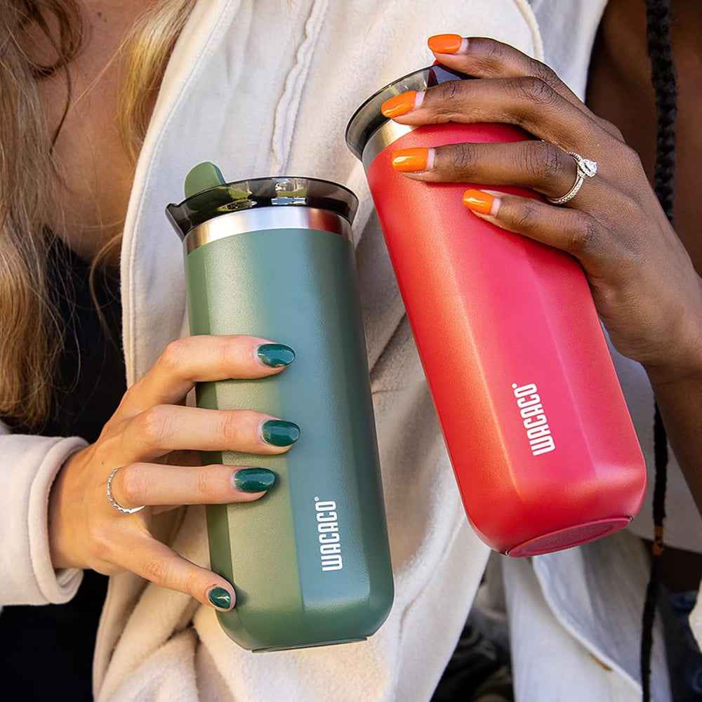 Wacaco Octaroma GRANDE Vacuum Insulated Mug (435ml) - Double Wall Stainless Steel Coffee Travel Tumbler w/ Leakproof Drinking Lid, Reusable, Washable, BPA-Free, Hot & Cold - Green