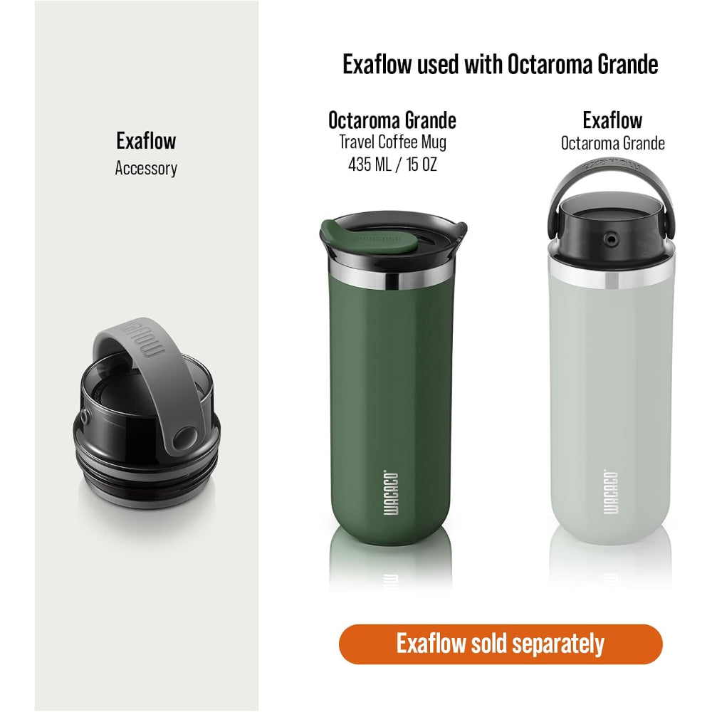 Wacaco Octaroma GRANDE Vacuum Insulated Mug (435ml) - Double Wall Stainless Steel Coffee Travel Tumbler w/ Leakproof Drinking Lid, Reusable, Washable, BPA-Free, Hot & Cold - Green