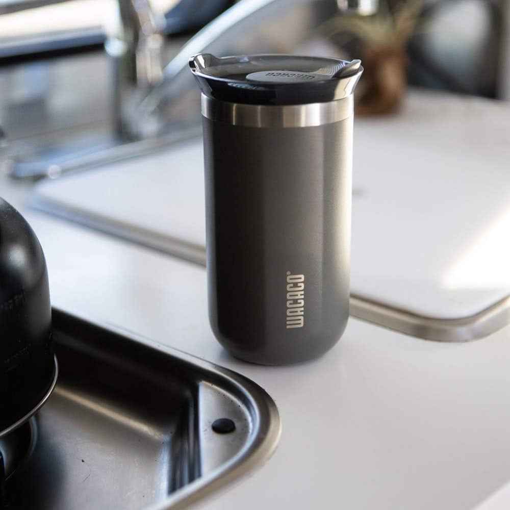 Wacaco OCTAROMA Vacuum Insulated Mug (300ml) - Double Wall Stainless Steel Vacuum Insulated Coffee Travel Mug with Leakproof Drinking Lid - Grey