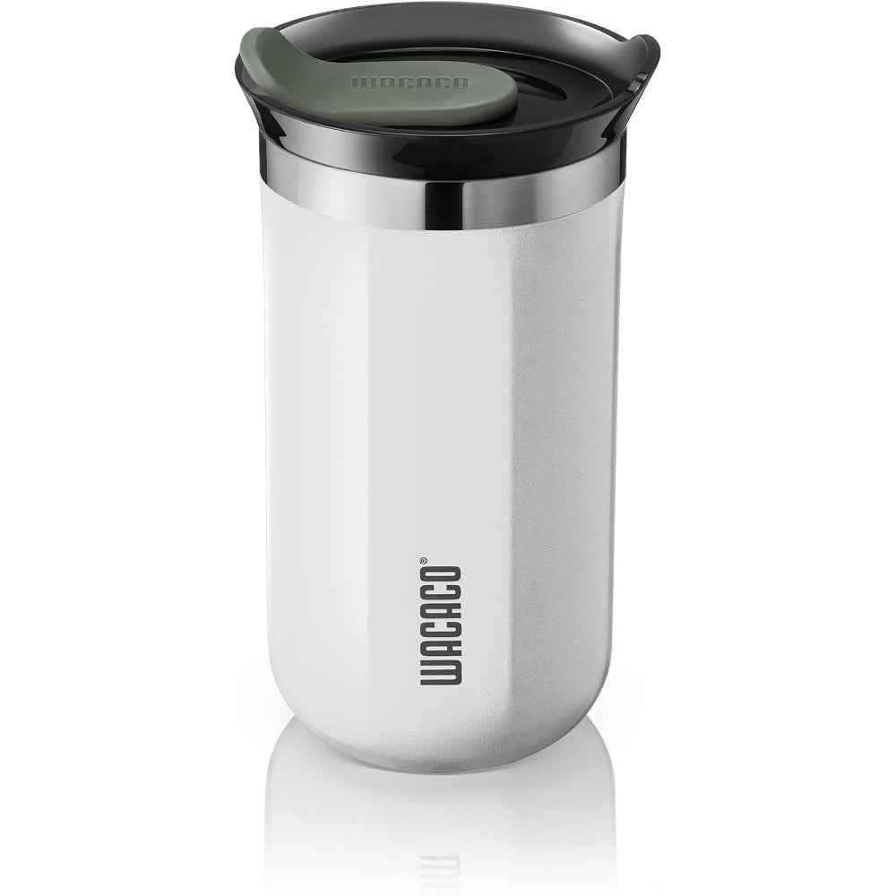 Wacaco OCTAROMA Vacuum Insulated Mug (300ml) - Double Wall Stainless Steel Vacuum Insulated Coffee Travel Mug with Leakproof Drinking Lid - Ceramic Whte