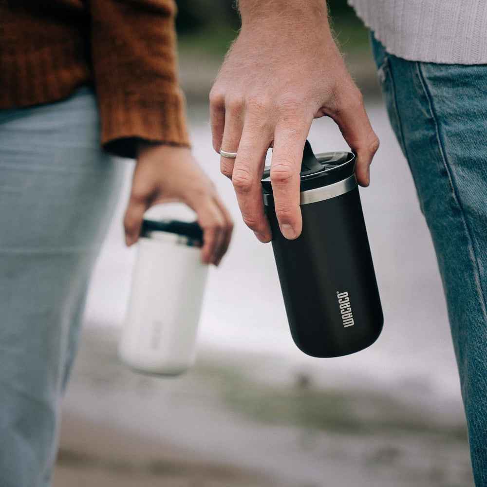 Wacaco OCTAROMA Vacuum Insulated Mug (300ml) - Double Wall Stainless Steel Vacuum Insulated Coffee Travel Mug with Leakproof Drinking Lid - Ceramic Whte