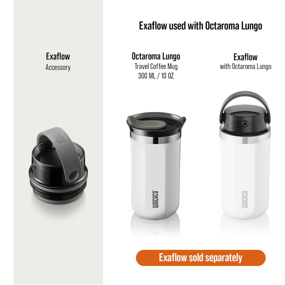 Wacaco OCTAROMA Vacuum Insulated Mug (300ml) - Double Wall Stainless Steel Vacuum Insulated Coffee Travel Mug with Leakproof Drinking Lid - Ceramic Whte