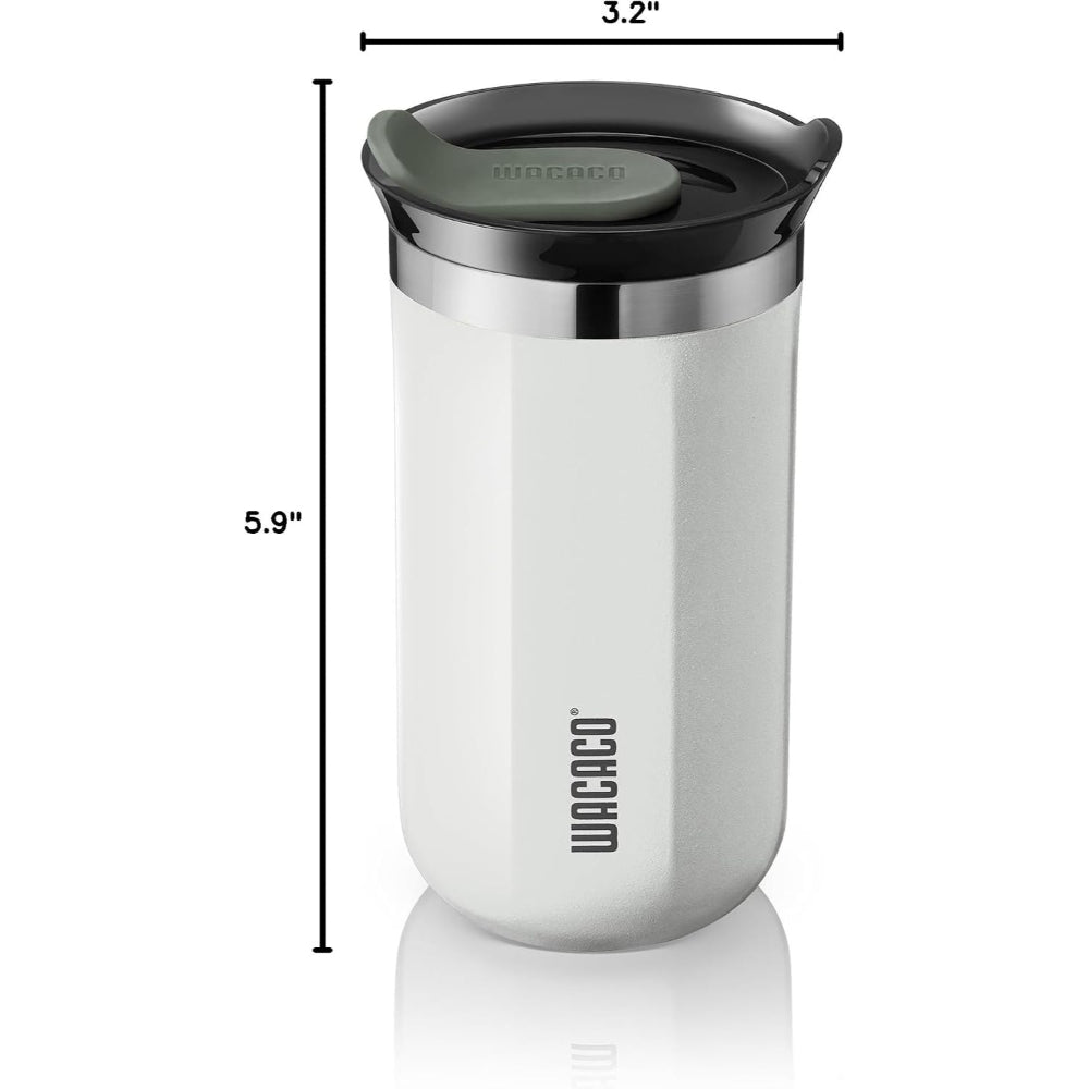 Wacaco OCTAROMA Vacuum Insulated Mug (300ml) - Double Wall Stainless Steel Vacuum Insulated Coffee Travel Mug with Leakproof Drinking Lid - Ceramic Whte