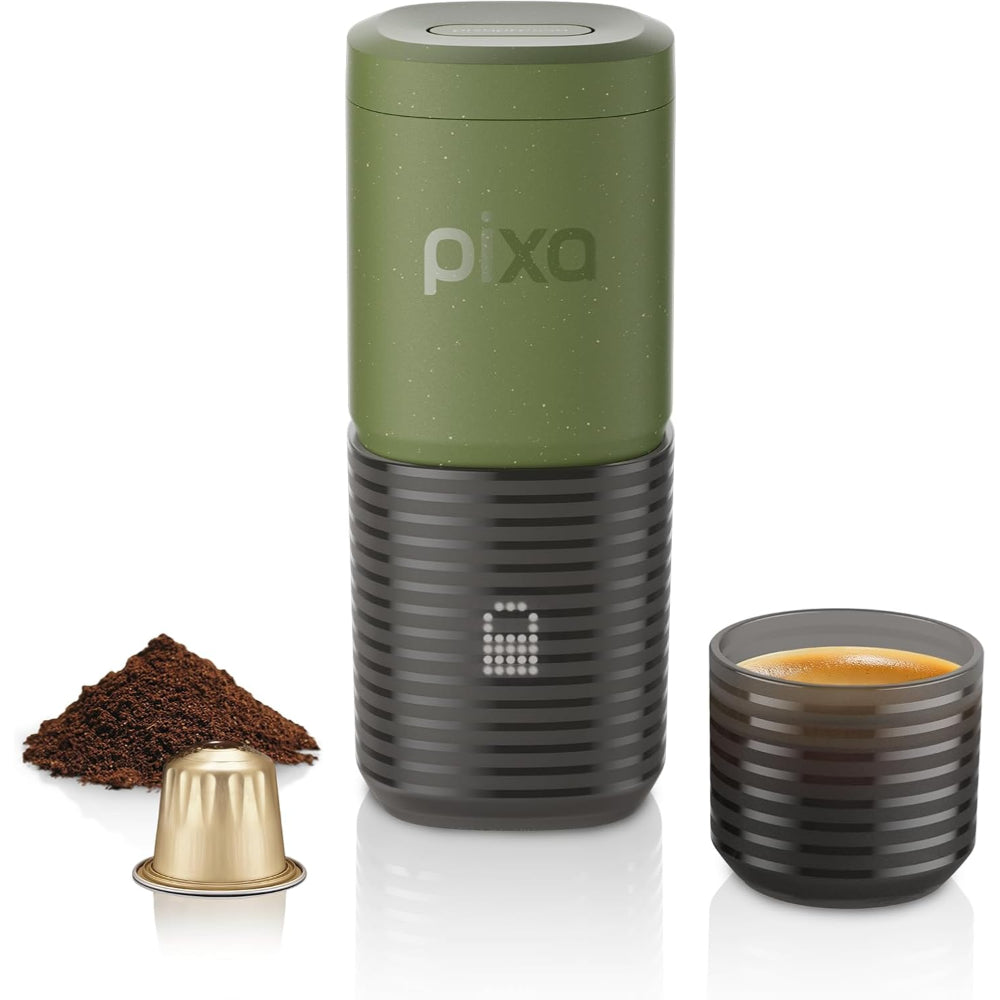 WACACO – PIXAPRESSO - Electric Portable Espresso Machine – Compact, Lightweight, Barista-Quality Coffee Maker for Travel, Home, Office – Perfect for Fresh Espresso Anytime, Anywhere - Olive Green