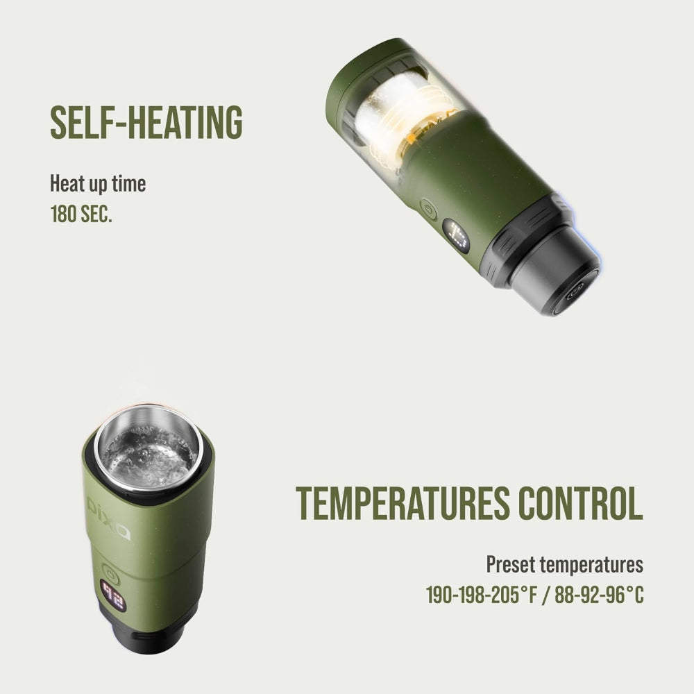 WACACO – PIXAPRESSO - Electric Portable Espresso Machine – Compact, Lightweight, Barista-Quality Coffee Maker for Travel, Home, Office – Perfect for Fresh Espresso Anytime, Anywhere - Olive Green