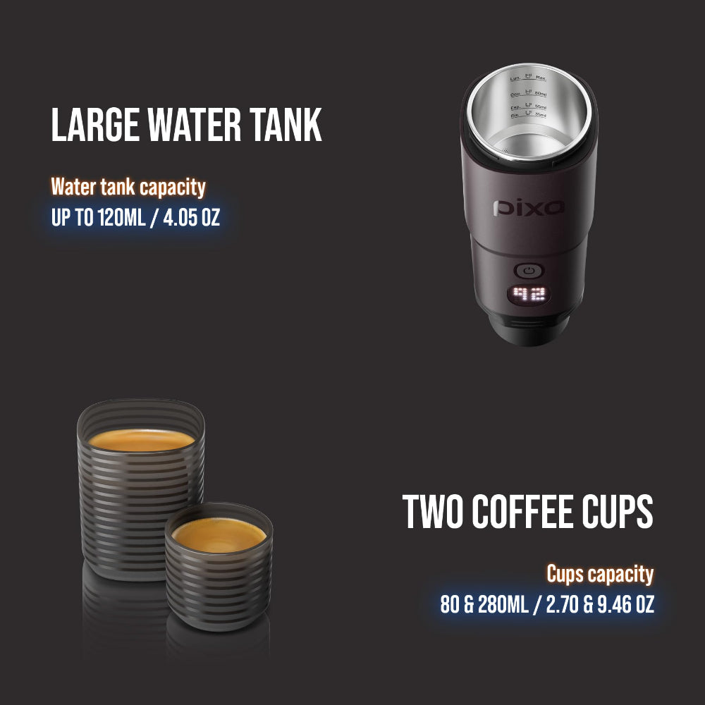 WACACO – PIXAPRESSO - Electric Portable Espresso Machine – Compact, Lightweight, Barista-Quality Coffee Maker for Travel, Home, Office – Perfect for Fresh Espresso Anytime, Anywhere
