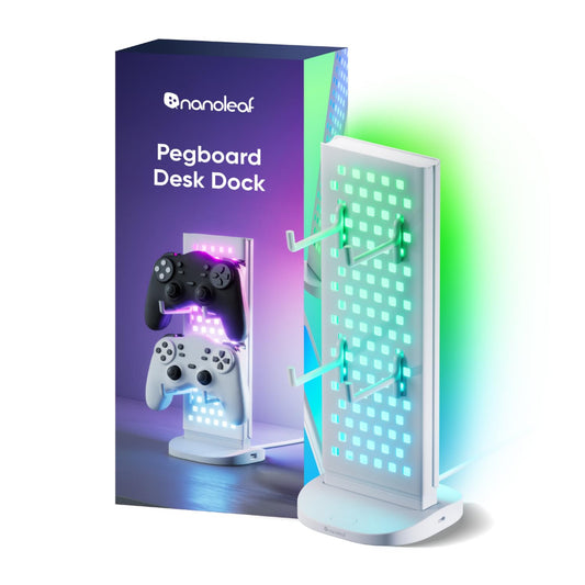 Nanoleaf Pegboard Desk Dock with LED Display| RGB Light Effects, Desk Storage, Connectivty, Stylish Desk Set-up for Gen Z, Compatible with Mac & Windows - White