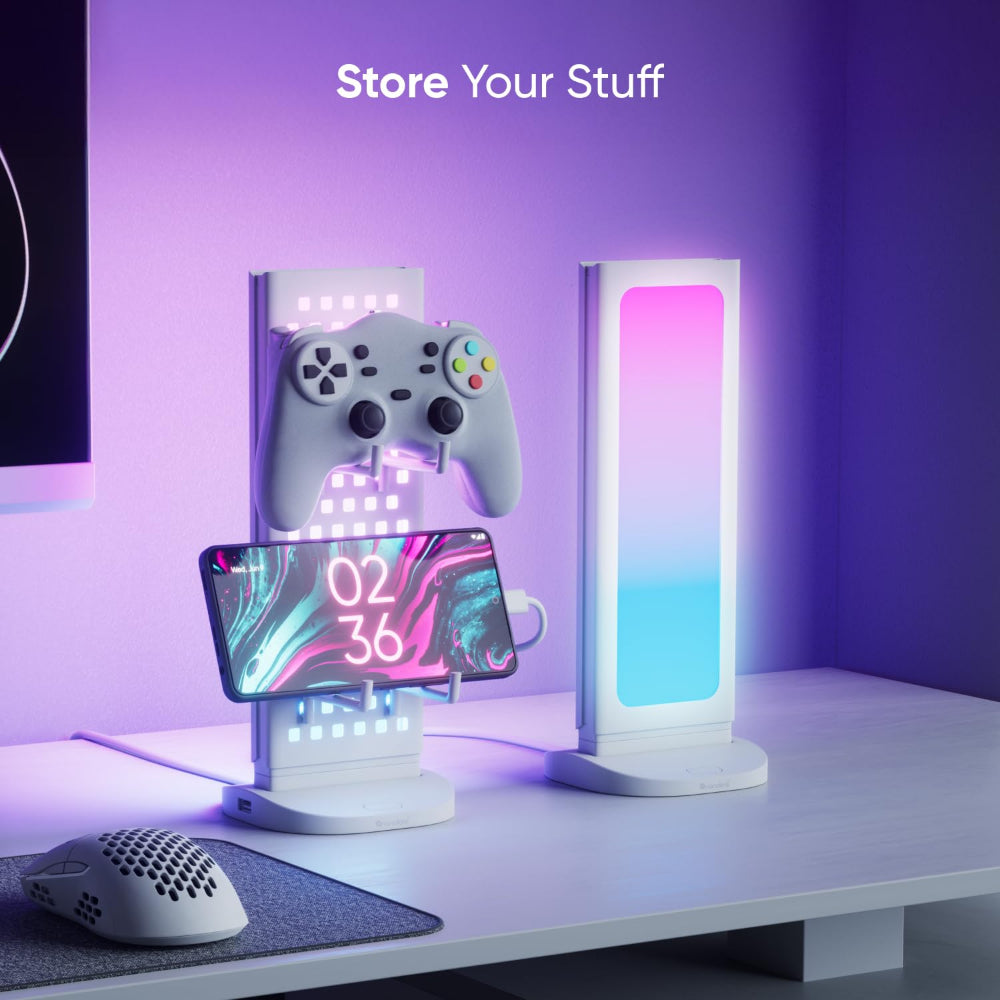 Nanoleaf Pegboard Desk Dock with LED Display| RGB Light Effects, Desk Storage, Connectivty, Stylish Desk Set-up for Gen Z, Compatible with Mac & Windows - White