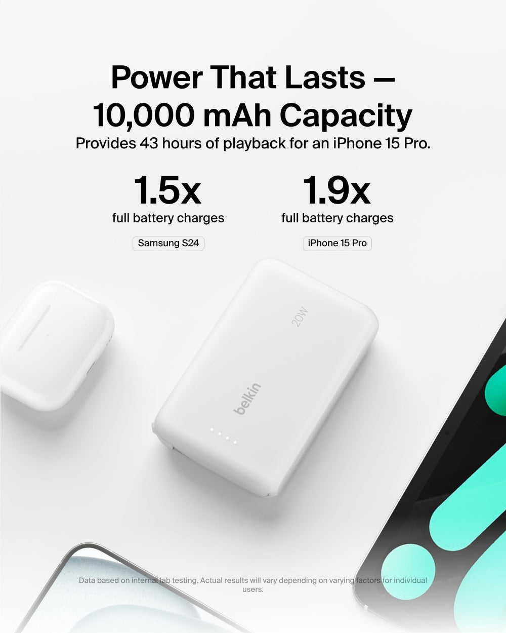 باور بانك بيلكين 10 كيلو واط مع كابل USB-C مدمج