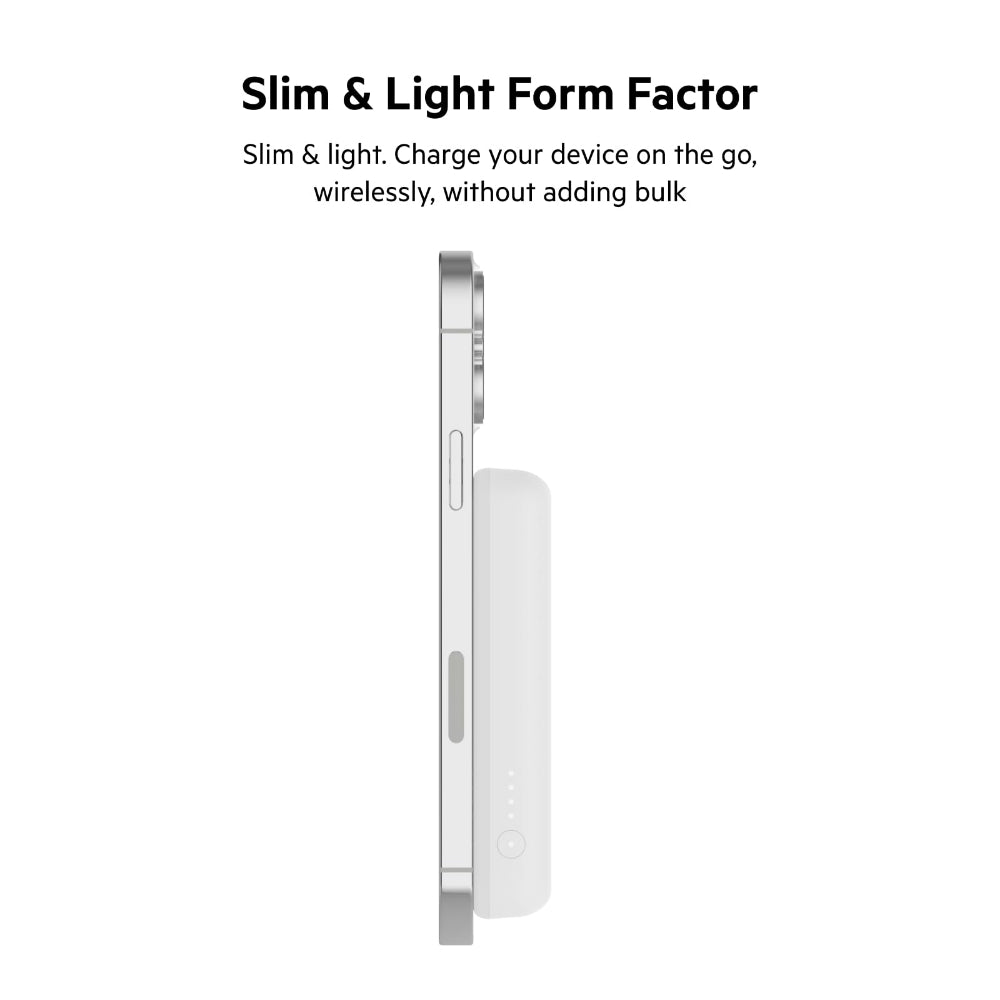 BELKIN BoostCharge Magnetic Wireless Power Bank 5K mAh MagSafe Compatible with Kick Stand - White