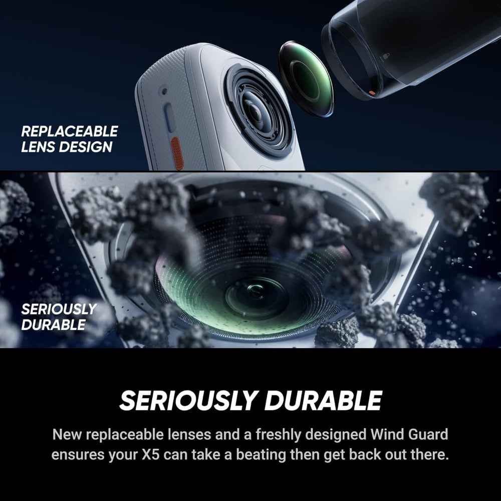 Insta360 X5 Stand Alone| 15M Waterproof 8K 360 Action Camera, Dual 1/1.28" Sensor, Low Light Capture, Wind Guard, Replaceable Lens, 185 Mins Battery Life, AI Editing, Auto Stabilization - Satin White
