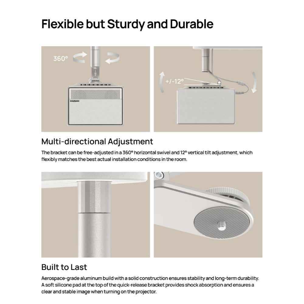 XGIMI Ceiling Mount | Projector Ceiling Bracket, 6kg Load, ±12° Tilt, Hidden Cable Storage, for Elfin, Mogo, Halo, Horizon, Horizon 20 Series, Iridescent Gold