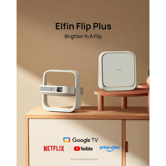 XGIMI Elfin Flip Plus Portable Projector, Google TV with Licensed Netflix, 500 ISO Lumens, 1080P Resolution Home Projector, Build-in Adjustable Stand, Lightweight and Compact Design, Screen Adaption