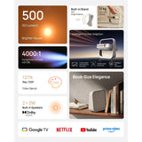 XGIMI Elfin Flip Plus Portable Projector, Google TV with Licensed Netflix, 500 ISO Lumens, 1080P Resolution Home Projector, Build-in Adjustable Stand, Lightweight and Compact Design, Screen Adaption