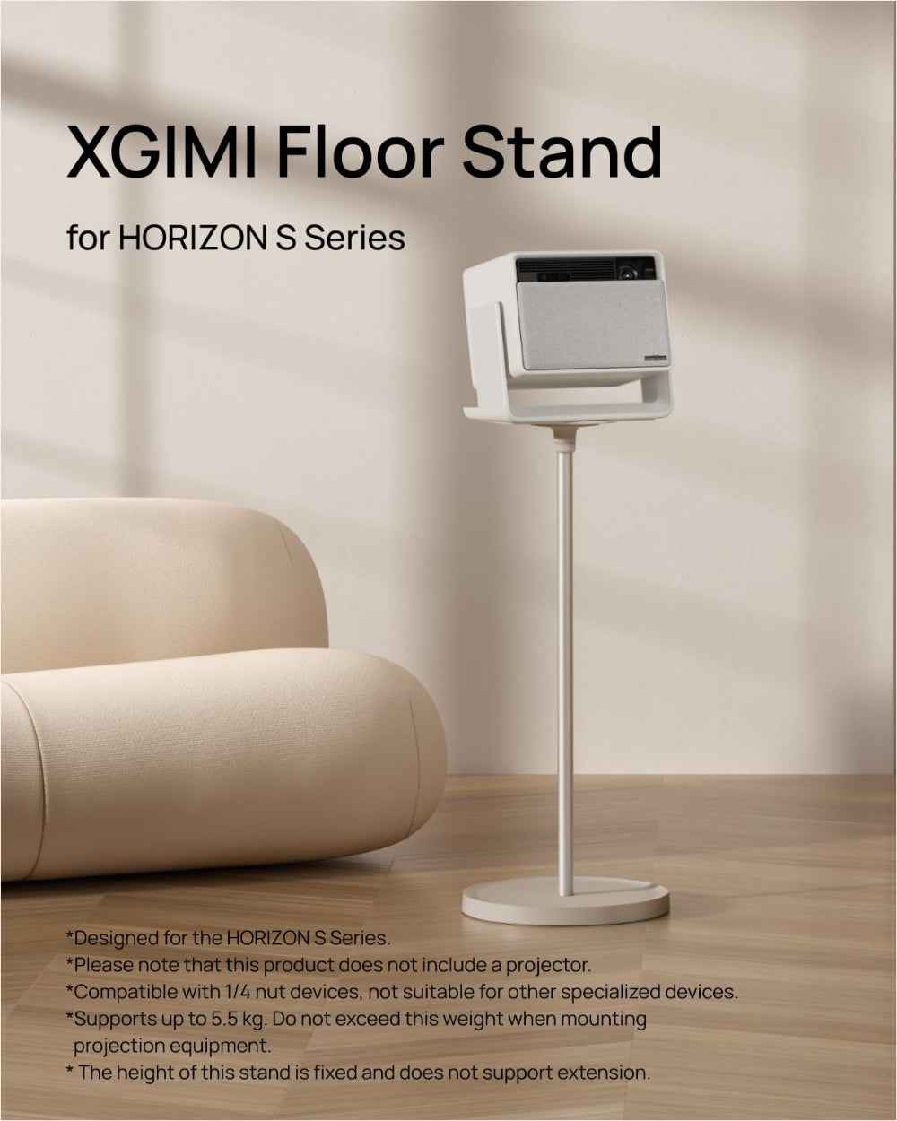 XGIMI Floor Stand for HORIZON S Series| Premium Projector Stand w/ 2.5Kg Solid Base, Fixed Ht. w/ Adjustable Angle, Universal Stand Supports up to 5.5kg Wt. for Home or Professional Use
