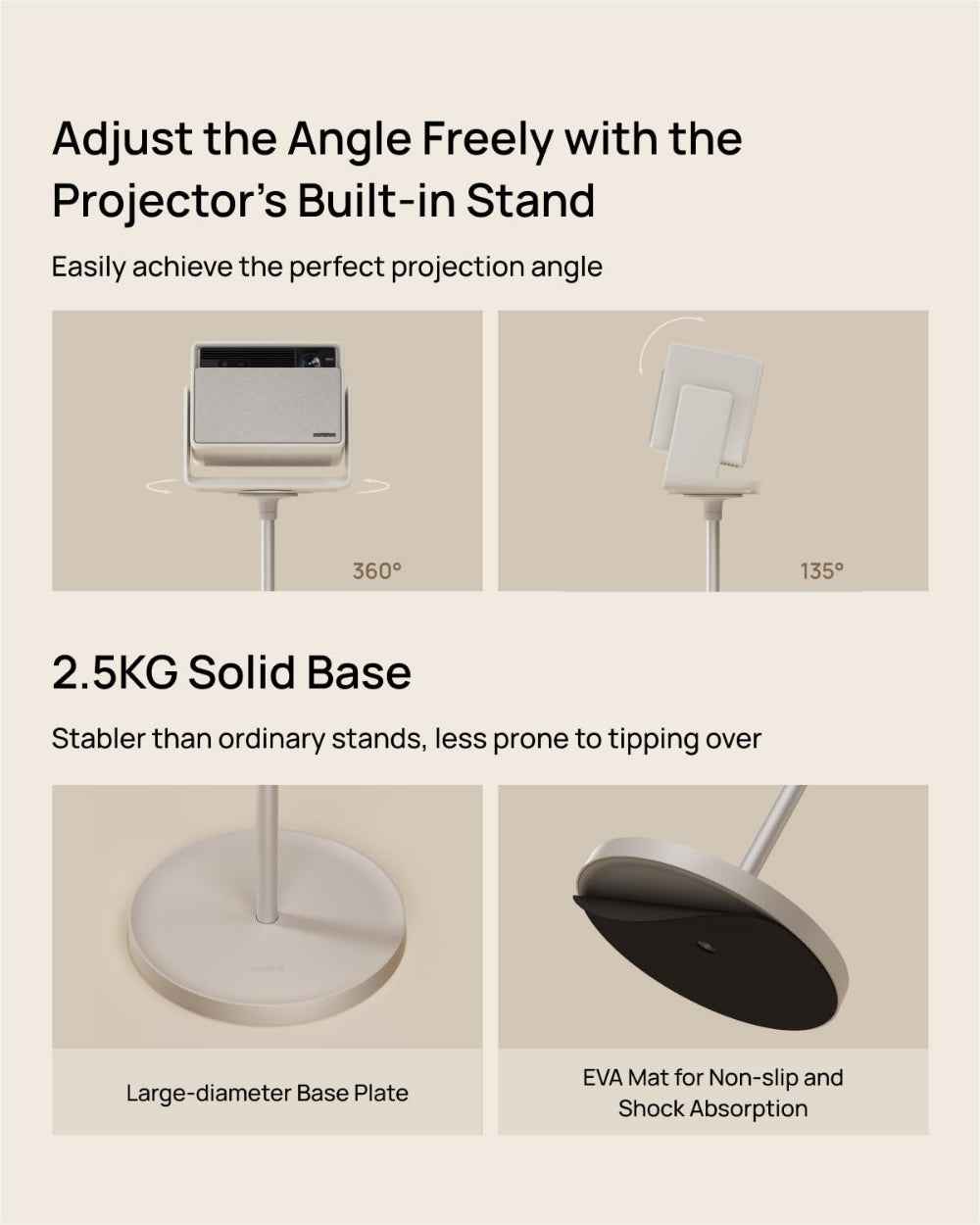 XGIMI Floor Stand for HORIZON S Series| Premium Projector Stand w/ 2.5Kg Solid Base, Fixed Ht. w/ Adjustable Angle, Universal Stand Supports up to 5.5kg Wt. for Home or Professional Use