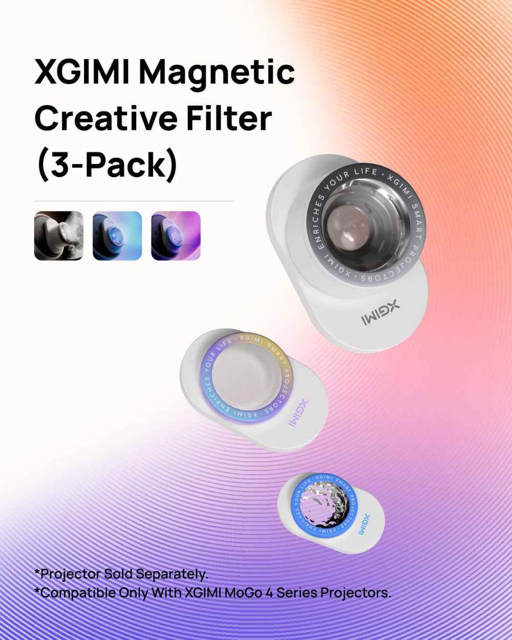 XGIMI Magnetic Creative Filters| For Ambient & Immersive Experience w/ Quick Snap-On Assembly, With Built-in Ambient Music, Wave Gesture Control, for XGIMI Mogo 4 Series - 3pk